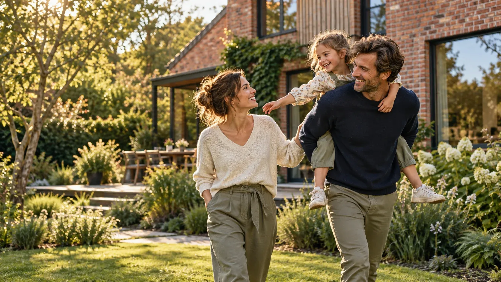 Une famille profite de son jardin, illustration de la démonstration Lidiassur.